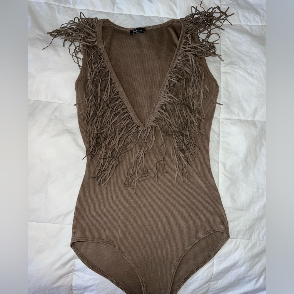 C-Neck Fringe bodysuit